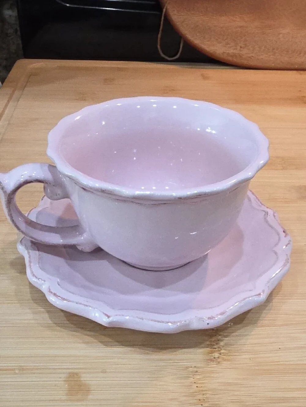 Pink Ceramic Teacup and Saucer Set
